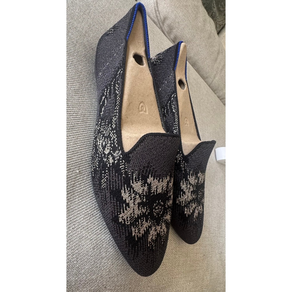 Rothys The Loafer Black Metallic Silver Snowflake Knit Pointed Toe Flats Size 10 - Picture 8 of 8